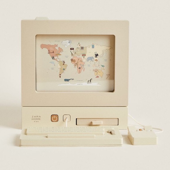 Zara Kids wooden desktop computer toy mouse keyboard neutral beige pretend play - Picture 1 of 11